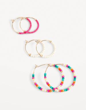 Gold-Toned Beaded Hoop Earrings 3-Pack for Women gold