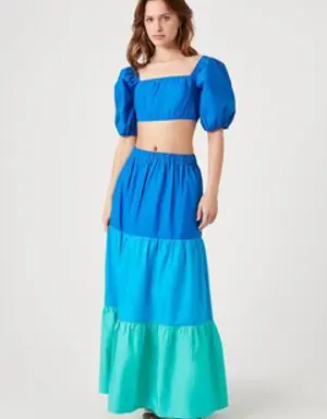 Forever 21 Crop Top &amp; Tiered Maxi Skirt Set Blue/Multi