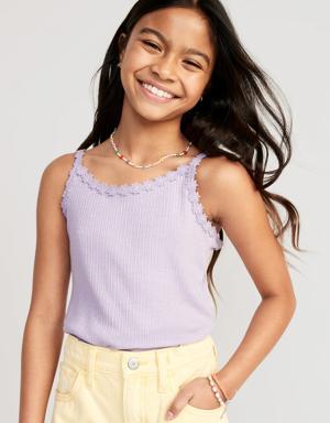 Rib-Knit Lace-Trim Fitted Cami for Girls purple