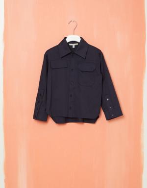 Blue Cotton Shirt with Long Sleeves