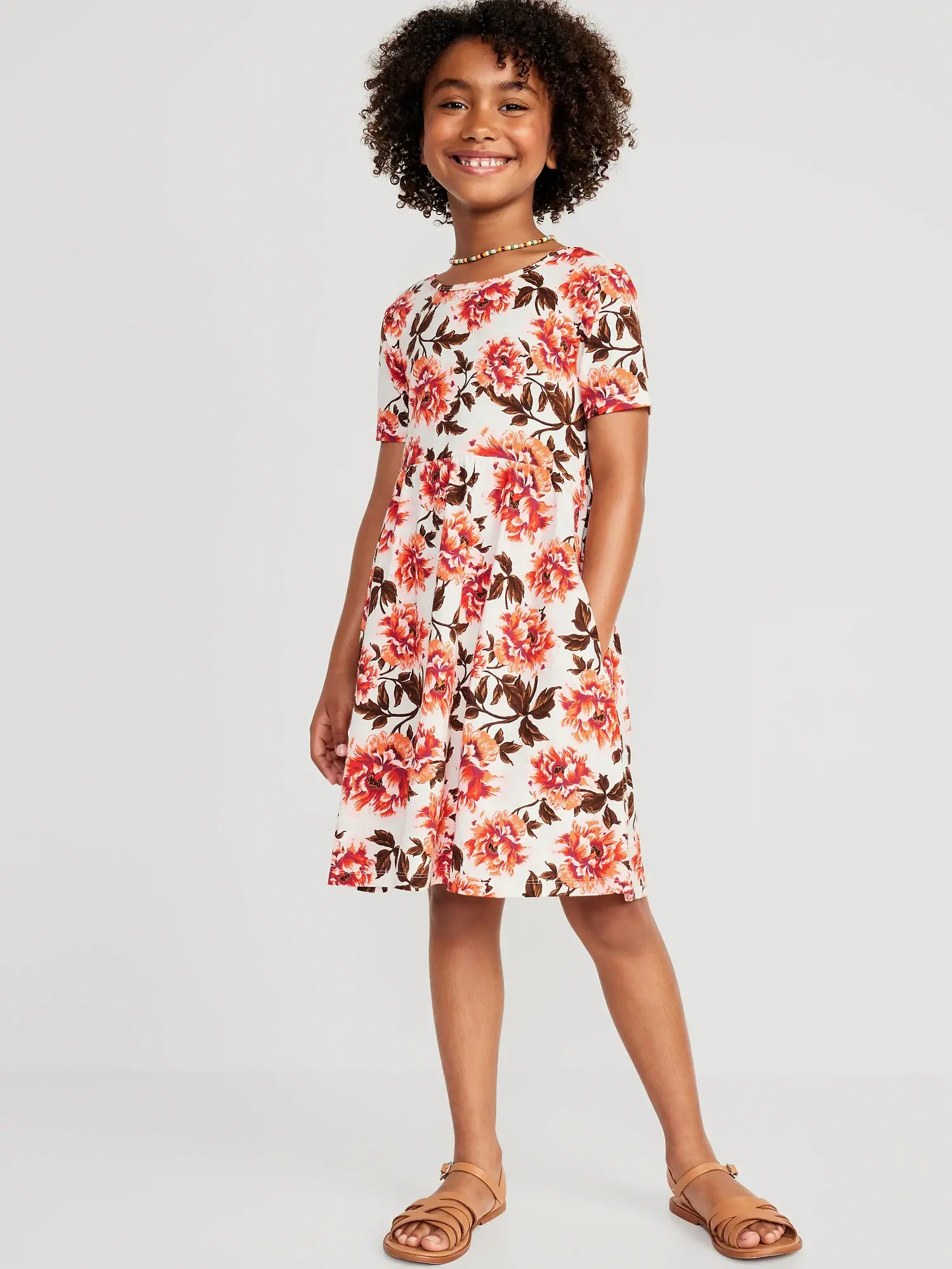 Old Navy Matching Short Sleeve Printed Jersey Dress for Girls multi