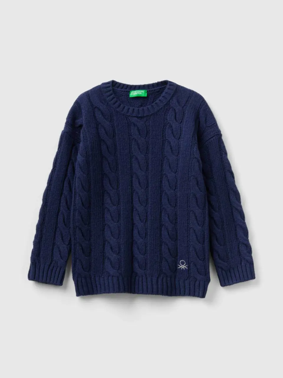 Benetton cable knit sweater in wool blend. 1