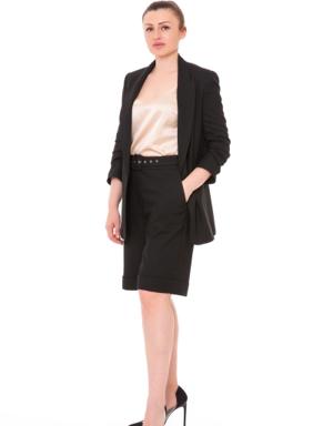 Single Button Sleeve Detailed Shorts Black Woman Suit