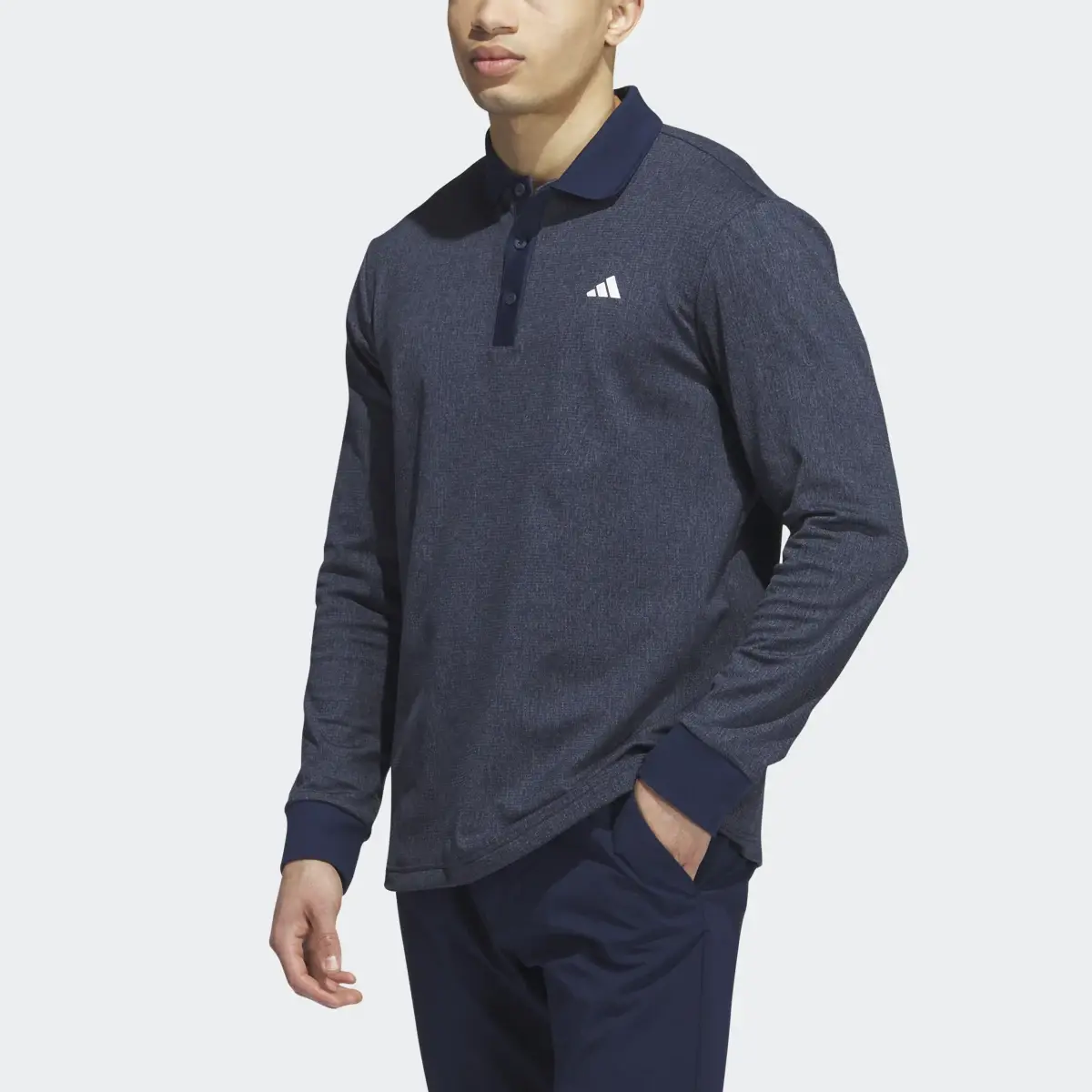 Adidas Essentials Heathered Long Sleeve Polo Shirt. 1