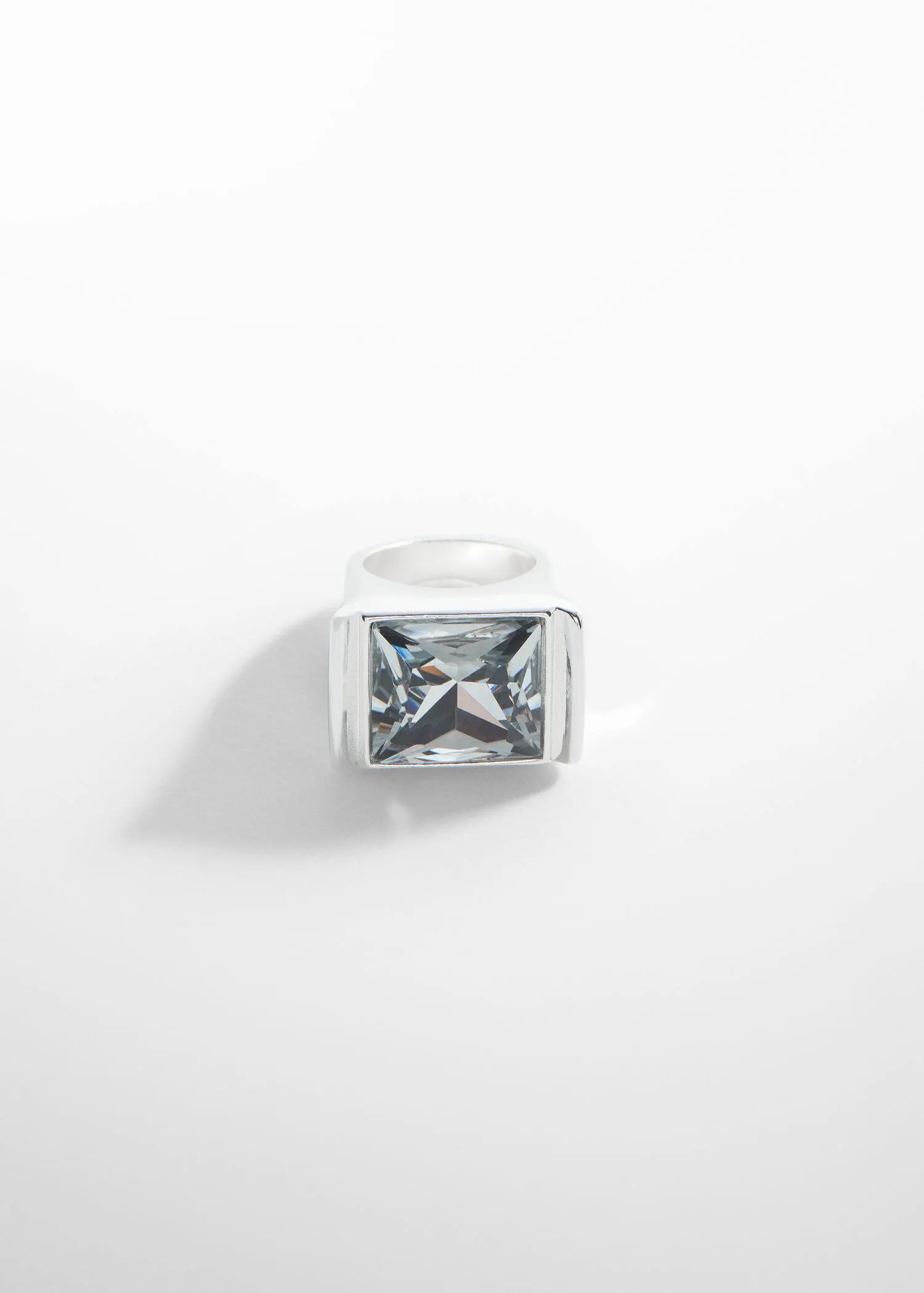 Mango Big crystal ring. a silver ring with a large square diamond on it. 