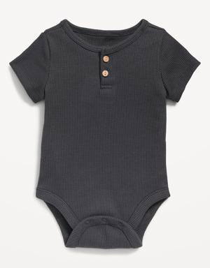 Unisex Short-Sleeve Thermal-Knit Henley Bodysuit for Baby black