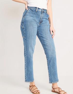 Curvy Extra High-Waisted Sky-Hi Straight Workwear Jeans for Women blue