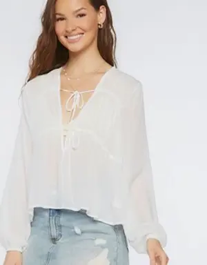 Forever 21 Plunging Peasant Sleeve Top White