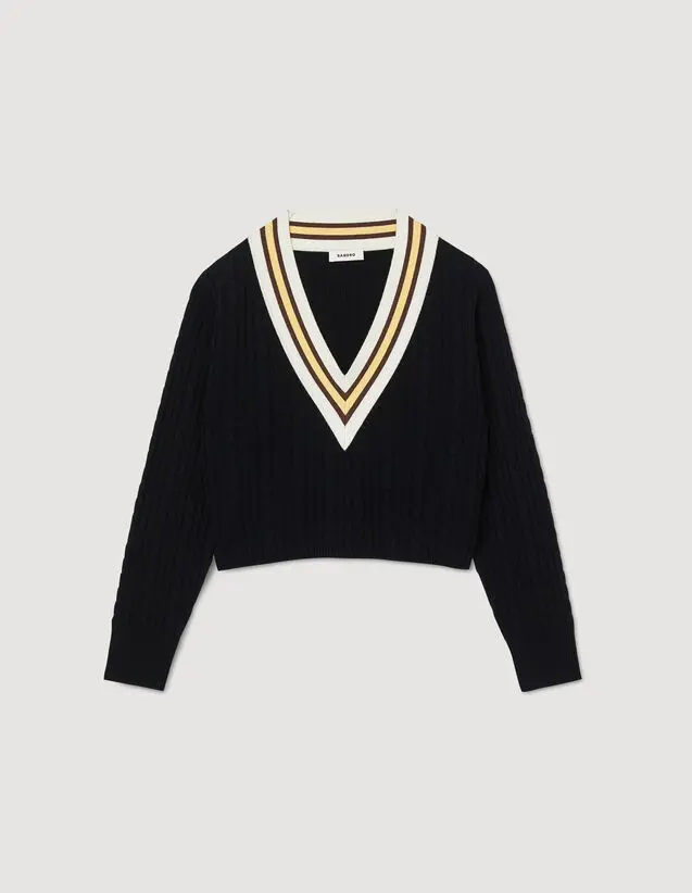 Sandro Contrast V-neck jumper. 2