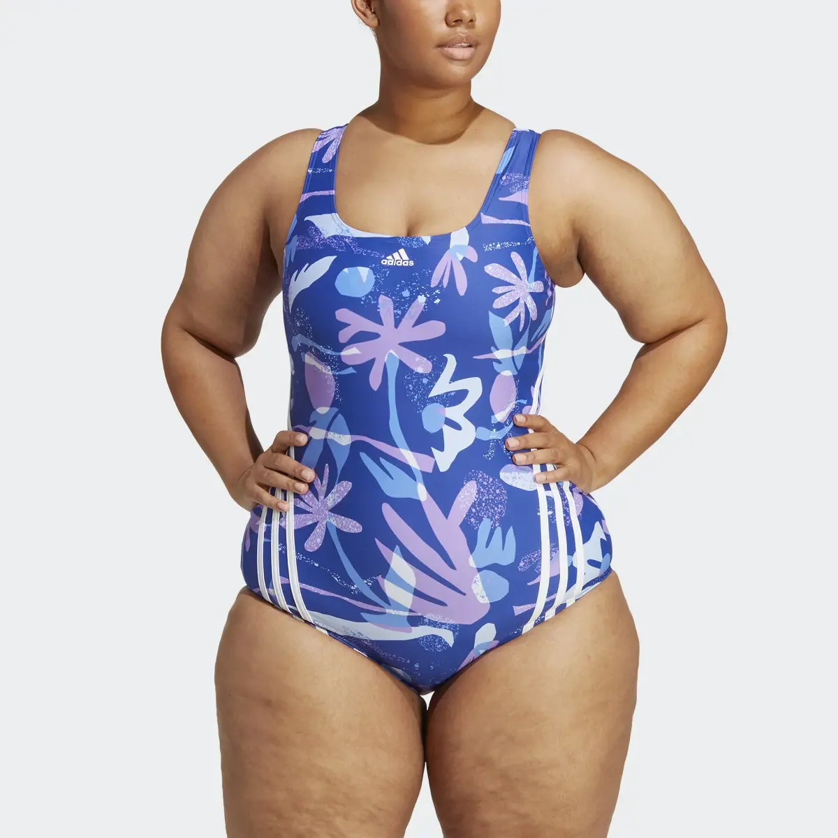 Adidas Floral 3-Stripes Swimsuit (Plus Size). 1