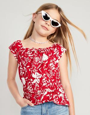 Old Navy Printed Sleeveless Smocked Top for Girls red