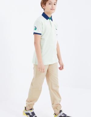 Açık Yeşil Nakış Detaylı Kısa Kollu Polo Yaka Erkek Çocuk T-Shirt - 10893