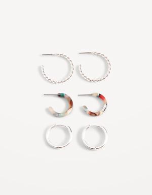 Silver-Plated Hoop Earrings Variety 3-Pack for Women silver