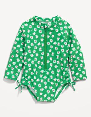 Long-Sleeve Side-Tie One-Piece Rashguard Swimsuit for Baby green