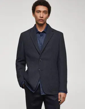 Slim-fit herringbone wool suit jacket