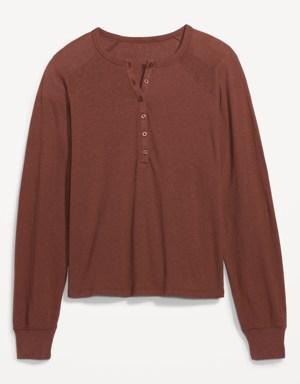 Old Navy Long-Sleeve Loose Slub-Knit Henley T-Shirt for Women brown