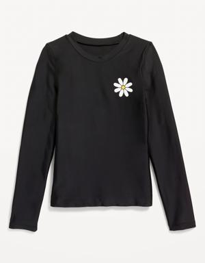 Old Navy Long-Sleeve Graphic Swim Rashguard Top for Girls black