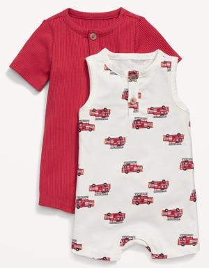 Old Navy Unisex Henley Romper 2-Pack for Baby red