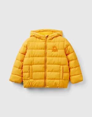 puffer jacket with hood and logo