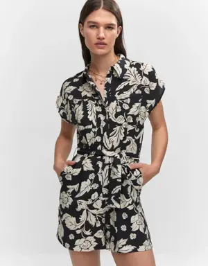 Mango Floral-print jumpsuit with tie