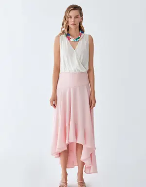Pink Asymmetric Flounce Skirt - 4 / PINK