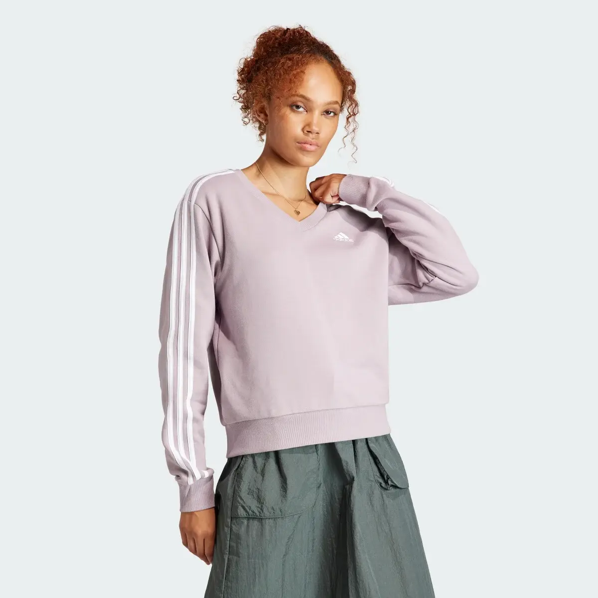 Adidas Essentials 3-Stripes V-Neck Sweatshirt. 2