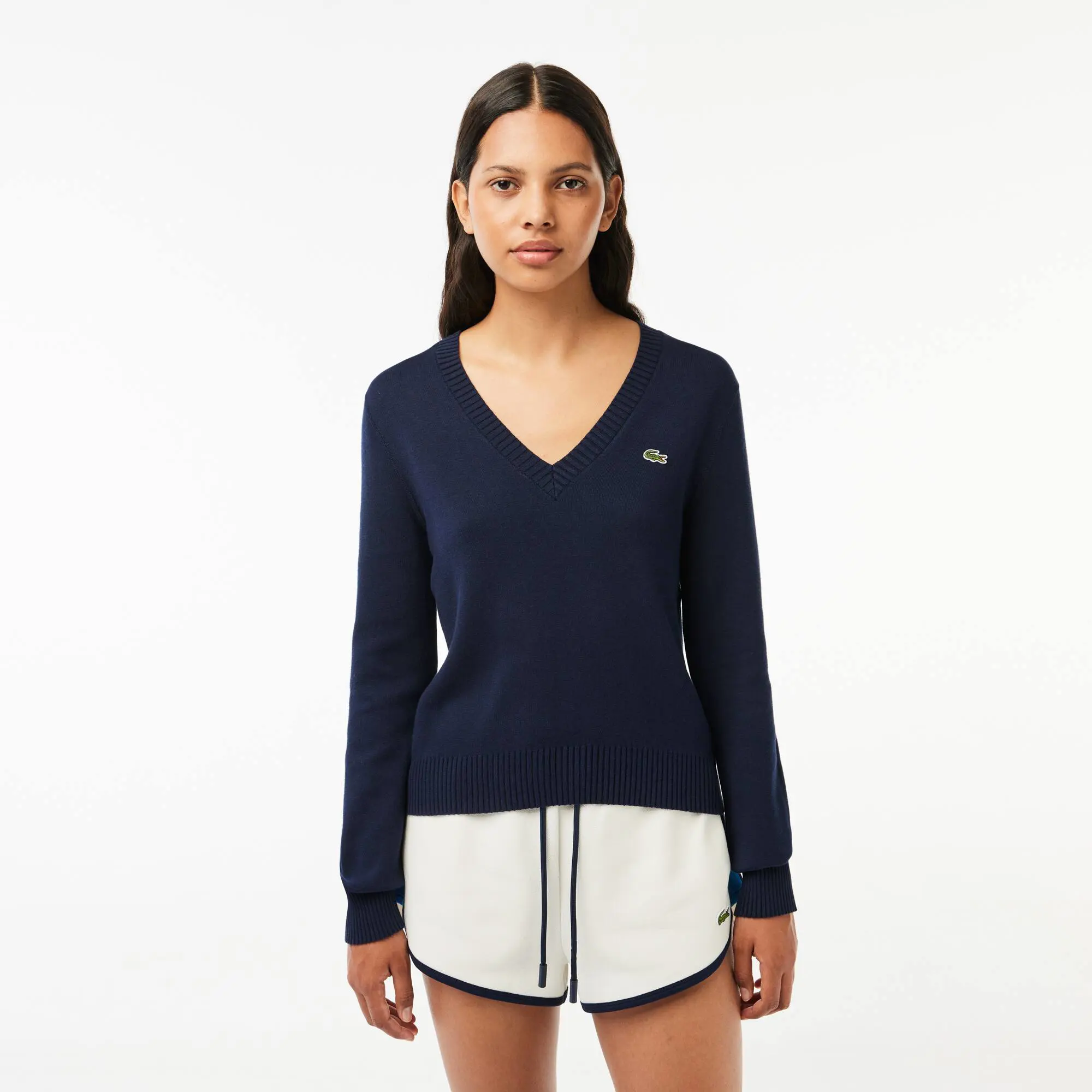 Lacoste Pullover con scollo a V in cotone double face. 1