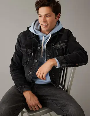 American Eagle Hooded Denim Trucker Jacket. 1