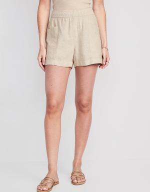 High-Waisted Linen-Blend Utility Shorts -- 3.5-inch inseam beige