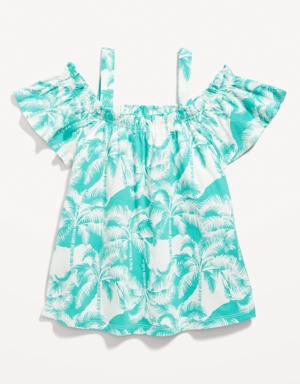 Cold-Shoulder Printed Swing Top for Girls green
