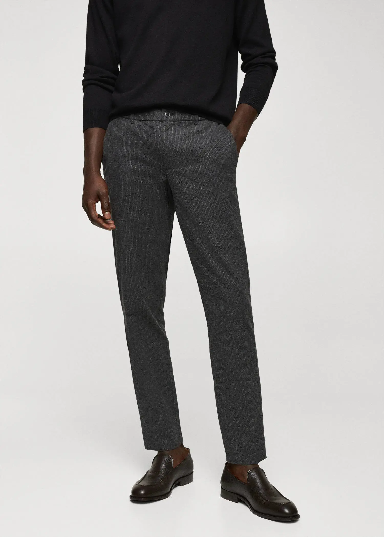 Mango Pinstripe cotton slim-fit trousers. 1