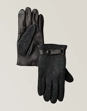 Knit Cashmere Leather Snap Gloves