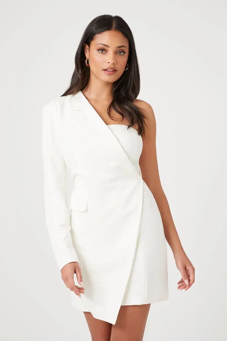 Forever 21 Forever 21 One Shoulder Blazer Mini Dress White. 1