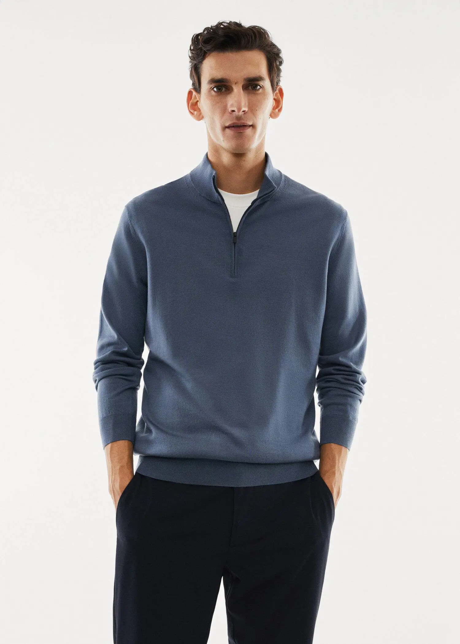 Mango 100% merino wool sweater with zip collar. 1
