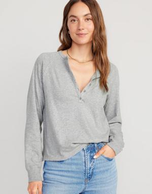 Long-Sleeve Henley T-Shirt for Women gray