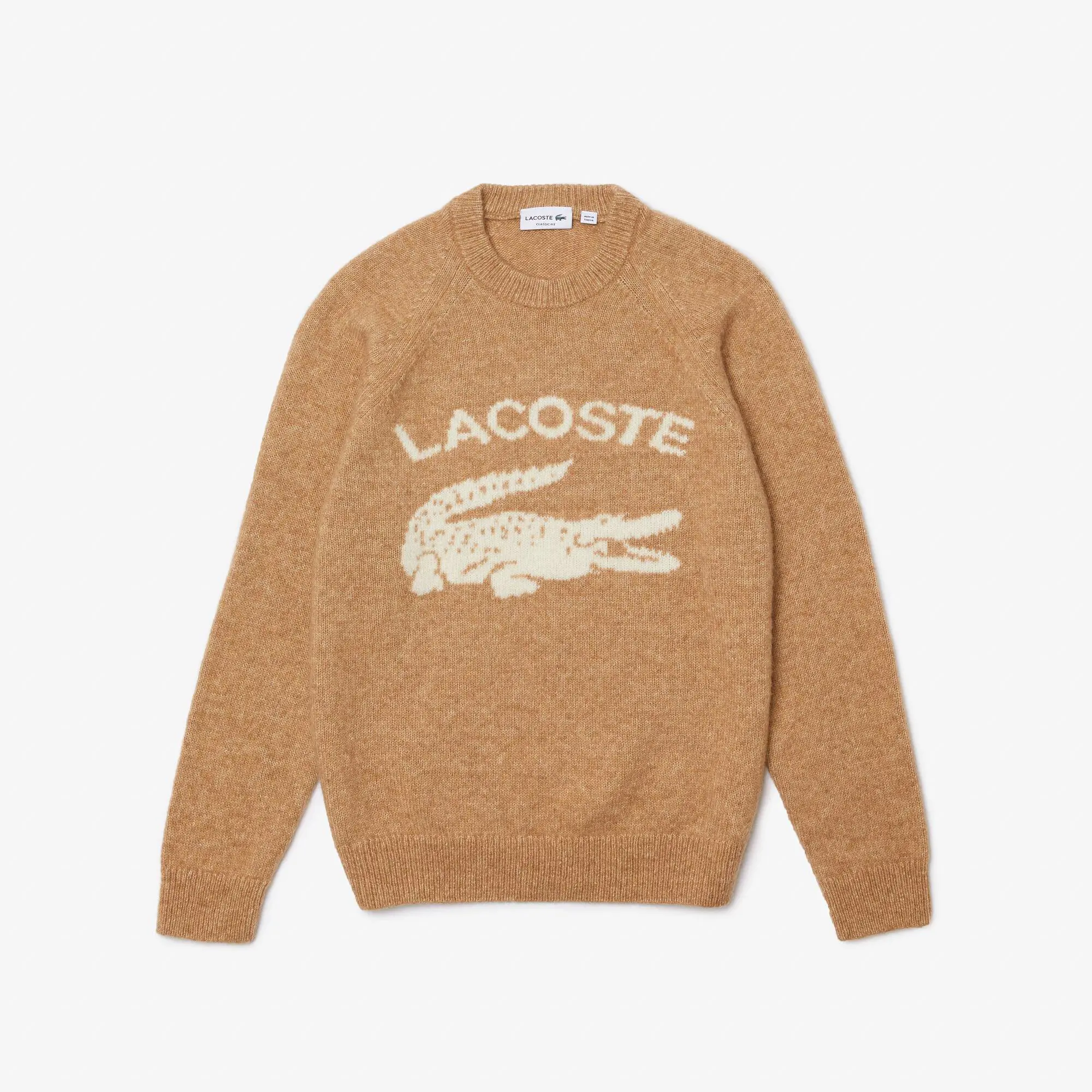 Lacoste Men's Branded Contrast Crocodile Blend Alpaca Sweater. 2