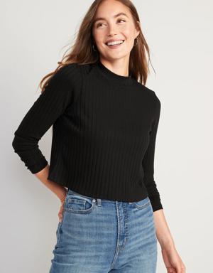 Rib-Knit Crop Sweater black