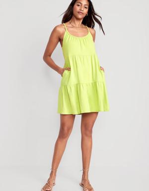 Braided-Strap Tiered Mini Swing Dress for Women green