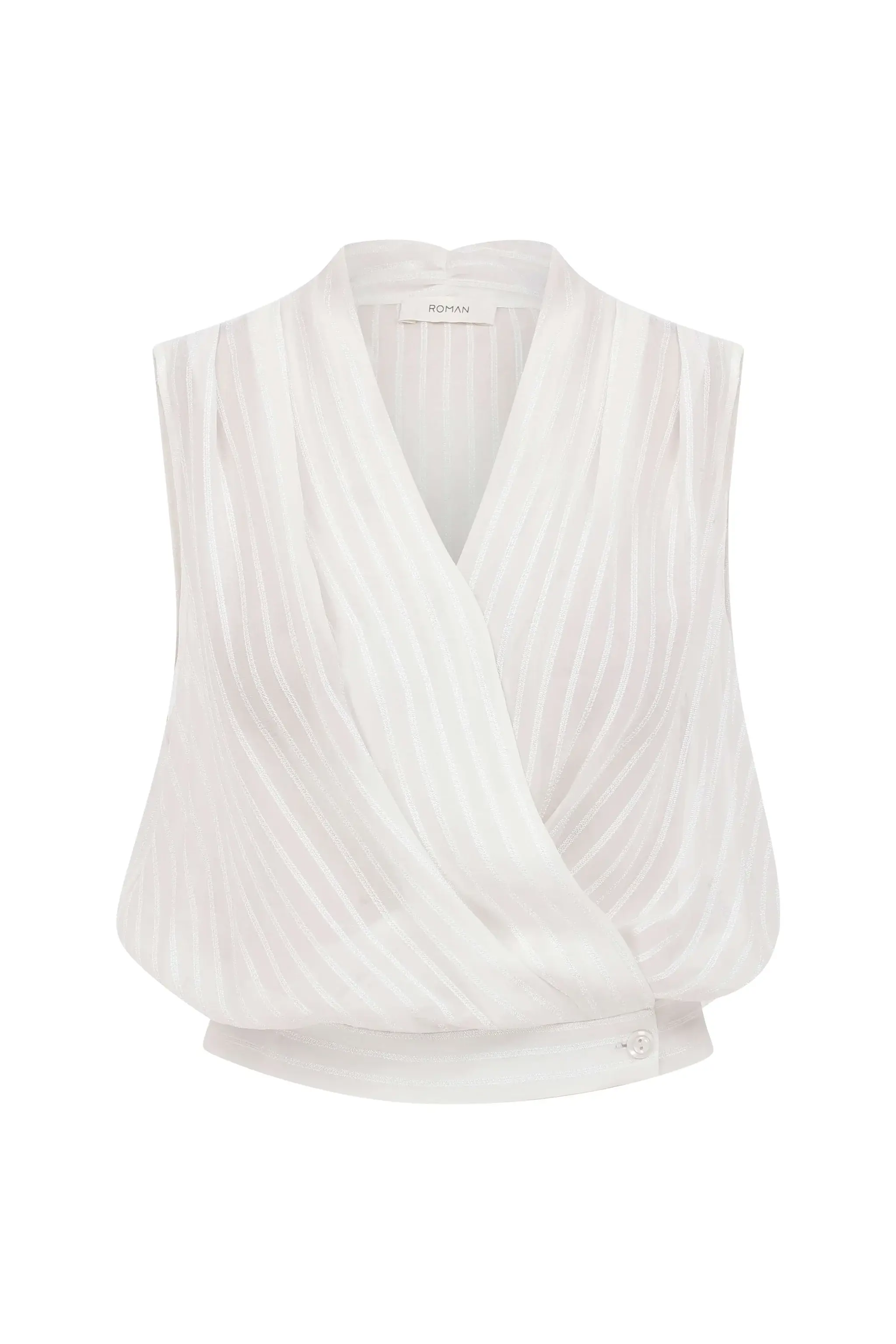Roman Sheer Striped Double Breasted White Blouse - 4 / White. 1