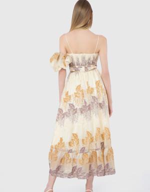 Embroidery Detailed Chiffon Ecru Dress