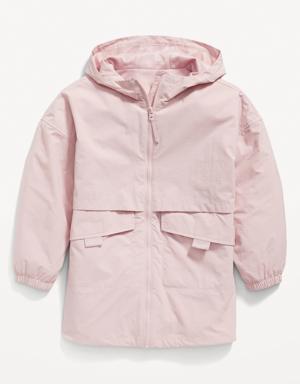 Hooded Water-Resistant Tunic Jacket for Girls pink