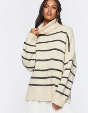 Forever 21 Striped Turtleneck Sweater Cream/Grey