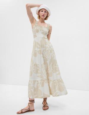 Linen-Blend Tiered Maxi Dress beige