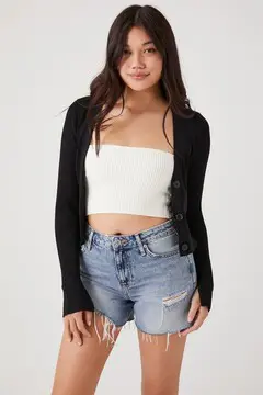 Forever 21 Forever 21 Cropped Cardigan Sweater Black. 2
