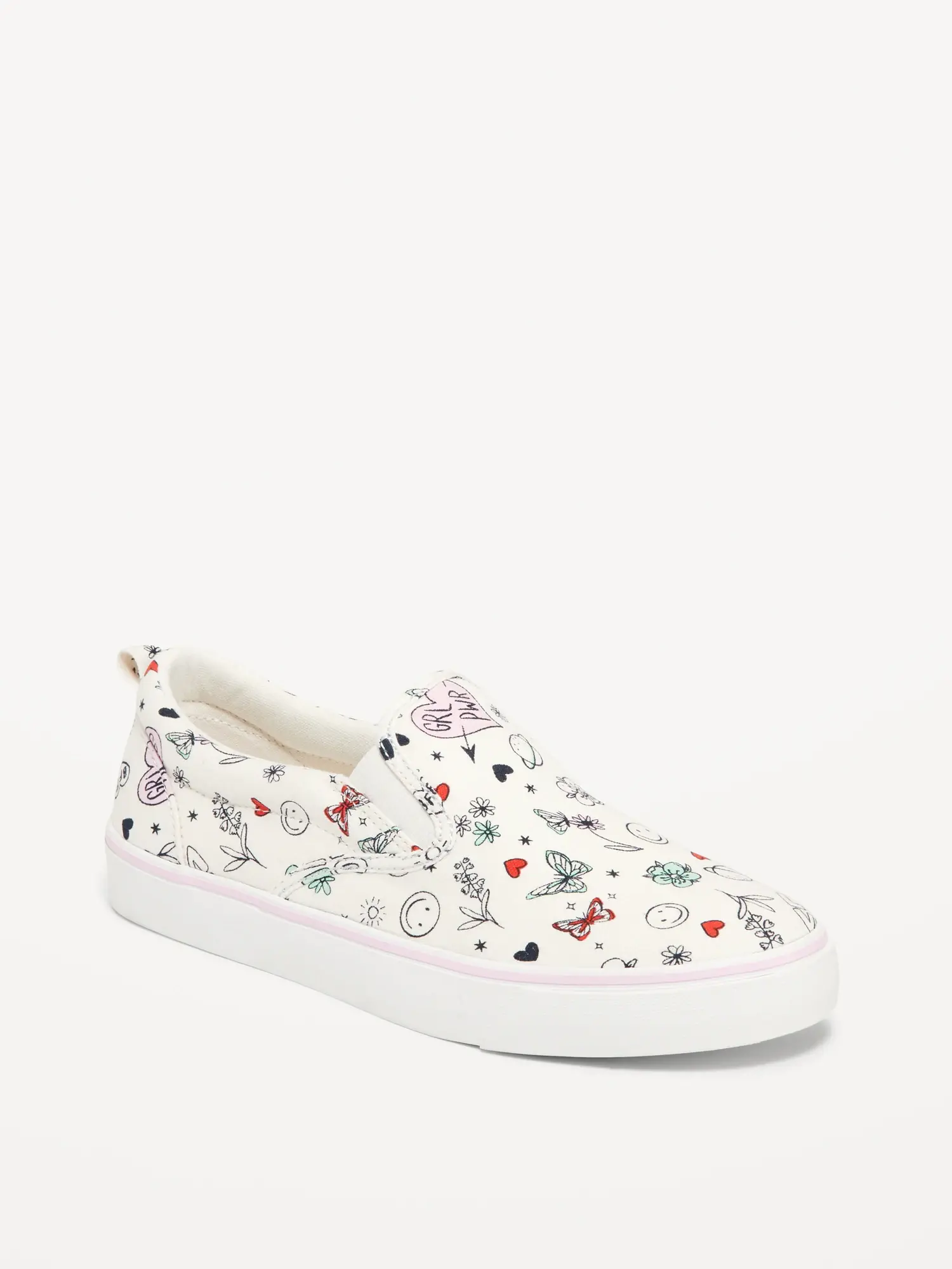 Old Navy Printed Canvas Slip-On Sneakers for Girls white. 1