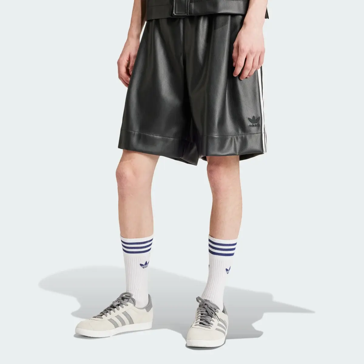 Adidas Faux Leather Adicolor 3-Stripes Shorts. 1