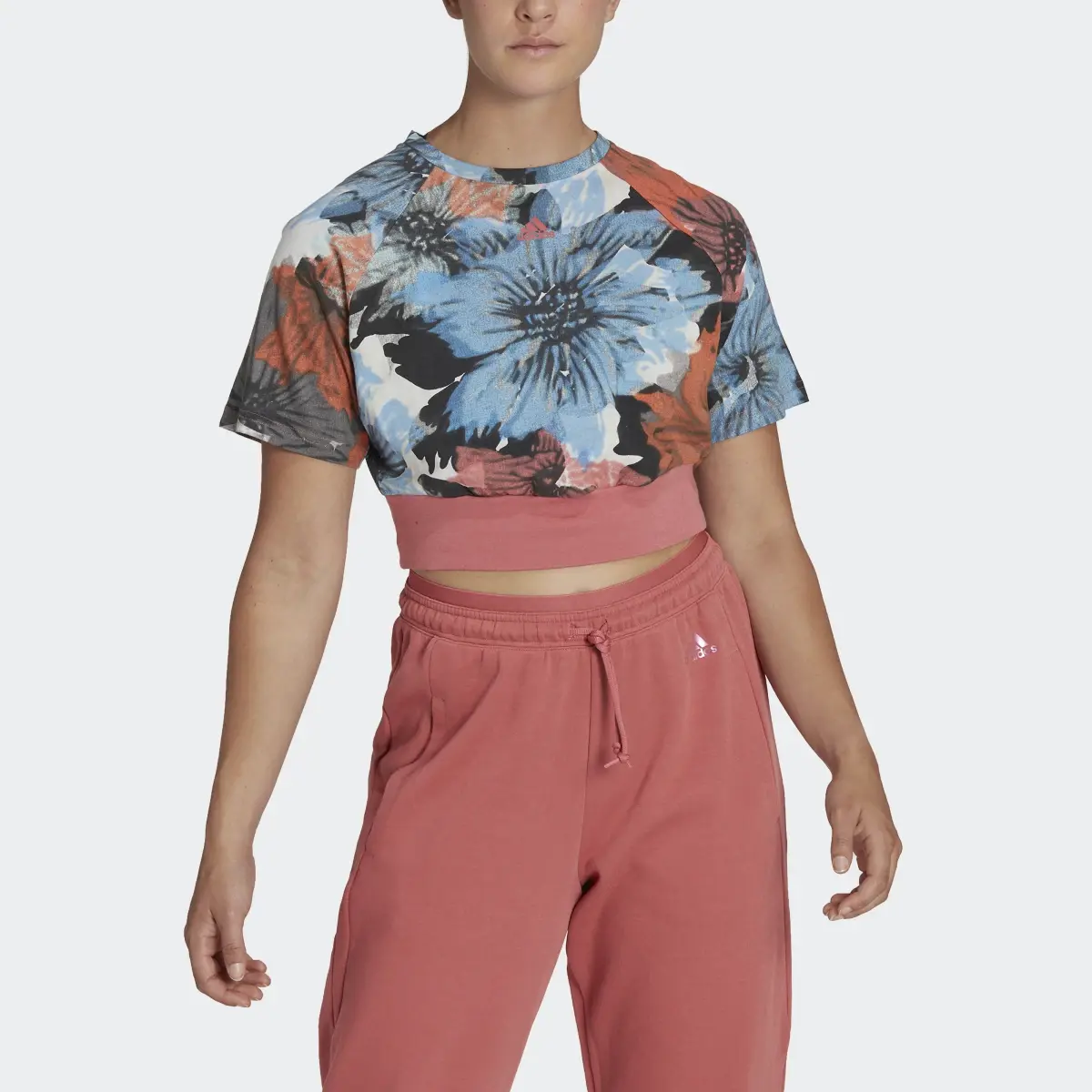 Adidas Allover Print Cropped Tee. 1