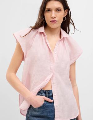 Crinkle Gauze Metallic Stripe Dolman Shirt pink