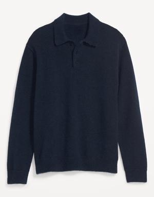 Long-Sleeve Polo Pullover Sweater for Men blue