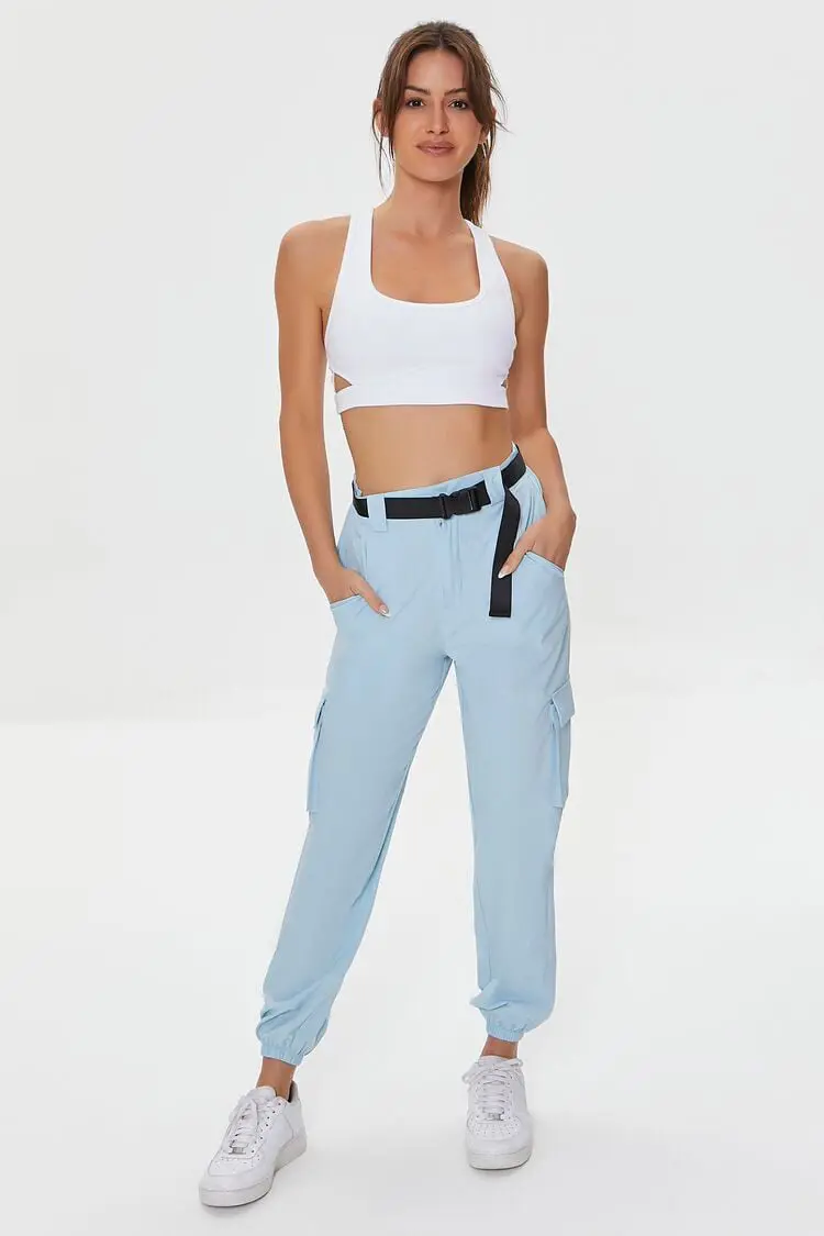 Forever 21 Forever 21 Active Release Buckle Belted Joggers Light Blue. 1